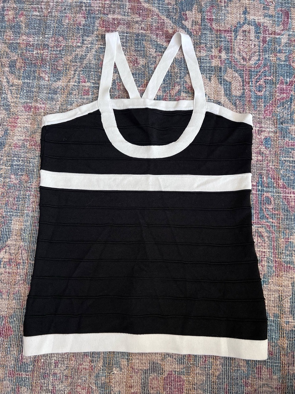 Striped Black and White Halter Tank Top
